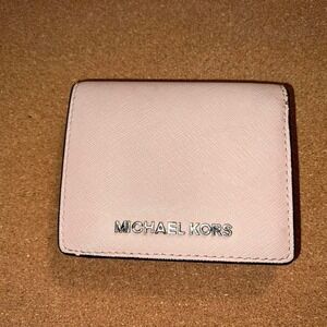 Michael Kors Jet Set Small Bifold Wallet Blush Pink Saffiano Leather Silver Logo